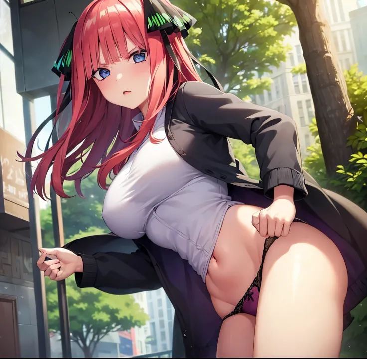 ((1girl)),((alone)), Nino nakano, ( go toubun no hanayome),(masterpiece), (best quality), (ultra detailed), (best illustration), (best shadow), ( absurd), sharp focus, cowboy shot, atmospheric perspective, depth of field, dynamic posture, ((looking at view...