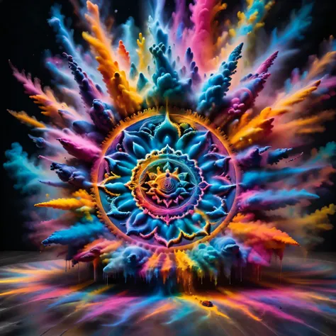 a mesmerizing image of a chakras mandala, bathed in the colors of ambient mystical light. the mandala is surrounded by a breatht...