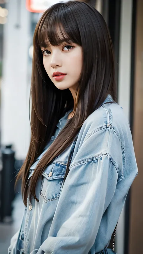 woman、Age 30、(Casual Fashion), Long brown hair with bangs、Looking into the camera、Model、Cool look、Harsh eyes、Intimidating、Narrow eyes、Perfect Style、High image quality、High resolution、High resolution, masterpiece, Anatomically correct, Ultra high definition...