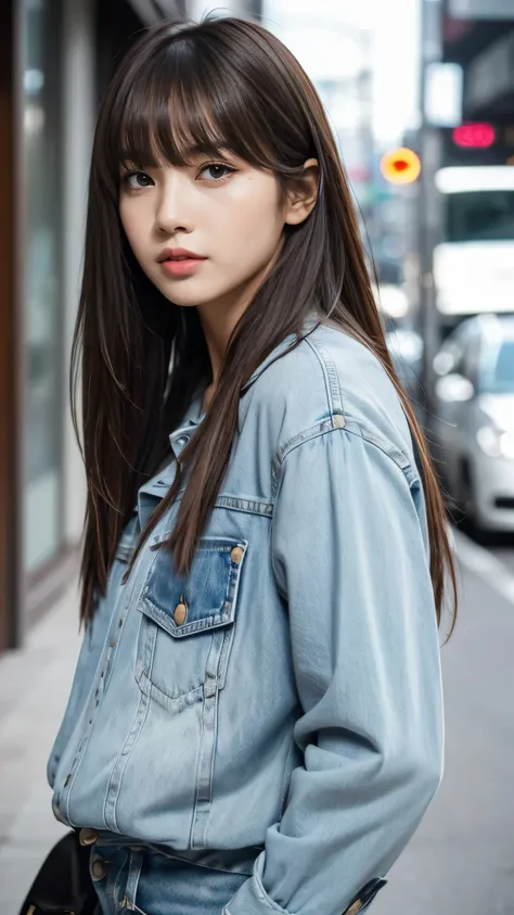 woman、Age 30、(Casual Fashion), Long brown hair with bangs、Looking into the camera、Model、Cool look、Harsh eyes、Intimidating、Narrow eyes、Perfect Style、High image quality、High resolution、High resolution, masterpiece, Anatomically correct, Ultra high definition...