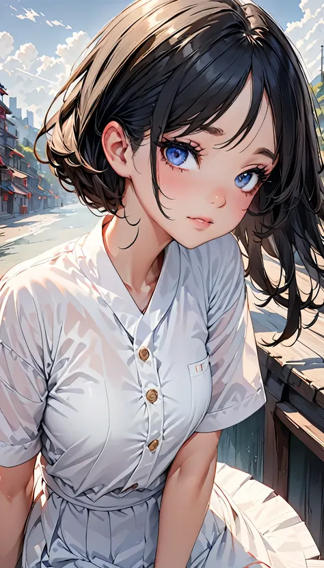 One girl, High resolution, solo, Shortcuts, Black Hair, masterpiece, accurate, Best Quality, Anatomically correct, High resolution, High detail, Very detailed, Textured skin, Ultra high definition, Bright Eyes, Ultra-detailed, 