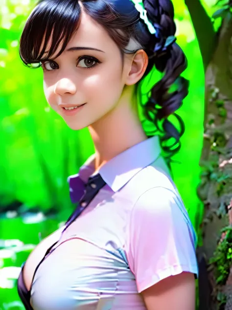 pichika,1girl,solo, sunlight, collared shirt, upper body,