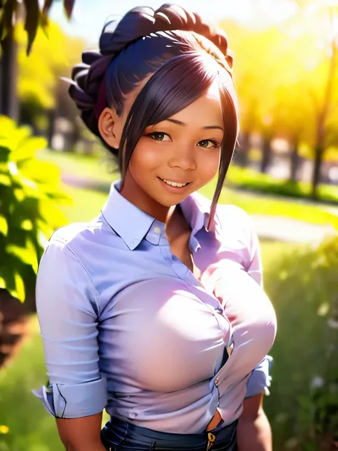 pichika,1girl,solo, sunlight, collared shirt, upper body,