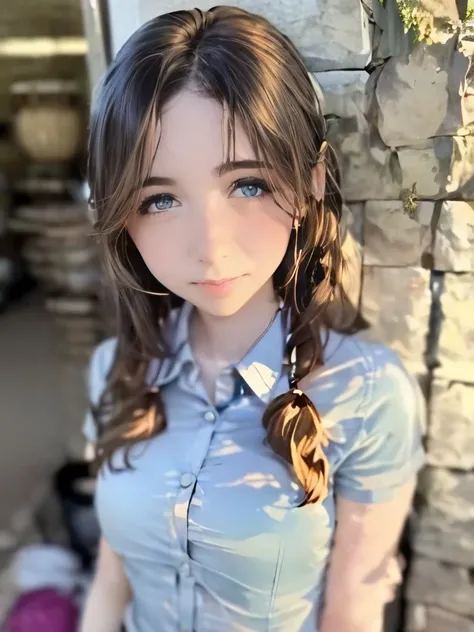 pichika,1girl,solo, sunlight, collared shirt, upper body,