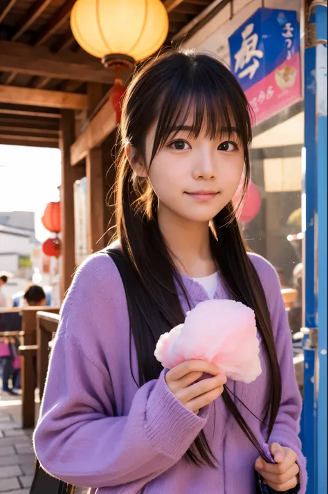 A lovely Japanese girl eating cotton candy