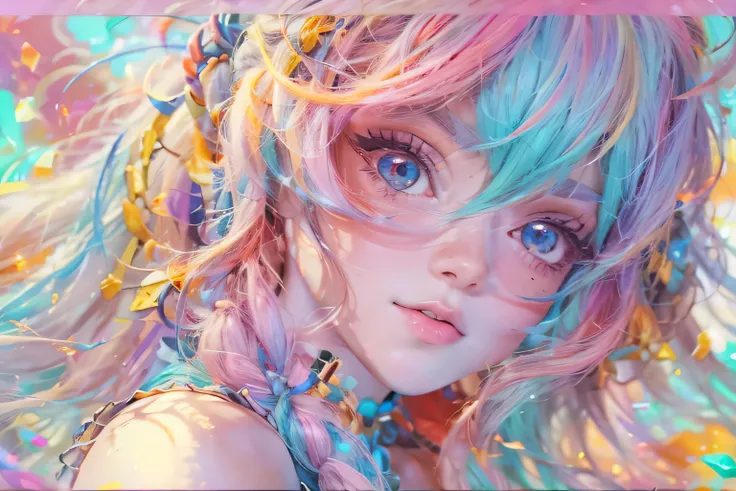 anime girl with colorful hair and a colorful dress, rossdraws pastel vibrant, rossdraws cartoon vibrant, anime style 4 k, beautiful anime portrait, artgerm colorful!!!, ! dream artgerm, beautiful anime girl, anime styled digital art, anime art wallpaper 4k...