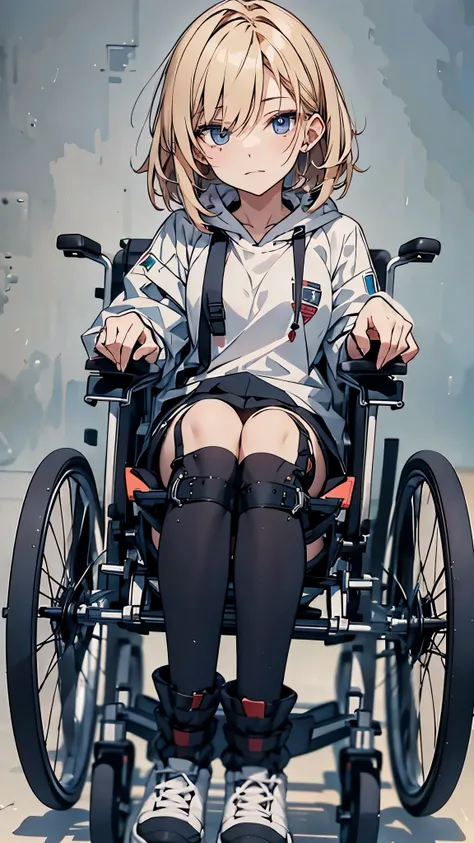 (Best Quality,4K,8K,hight resolution,masutepiece:1.2),((full body)),anime style, 20 years old Japanese woman, short blonde hair, black eyes, sharp gaze, slim build, determined expression, 160cm tall, wearing casual clothes (long-sleeved shirt or hoodie, st...