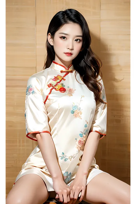 (masseter membrane、high quality cheongsam、chinese style、mystery、exquisite beauty、official art、writing music:1.2)、(1 girl in:1.3)...