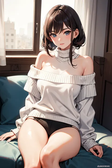 ((Best Quality)), ((masterpiece)), (detailed), One girl, Off-the-shoulder sweater, 