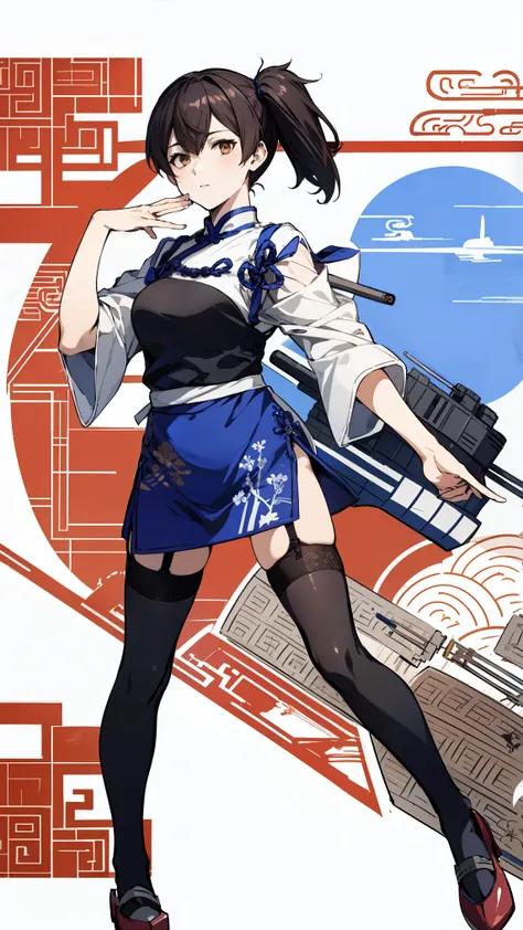 (masterpiece, highest quality) detailed, kaga (kancolle), {{kaga kai ni (kancolle)}}, side ponytail, brown eyes, black long hair...