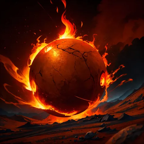  A fireball shaped like a thumbs up, glowing intensely orange and red, flames swirling dynamically around the thumb, hovering in the air. Background: Dark, with smoke and embers floating. Bright, flickering lighting highlighting the intense heat of the fir...