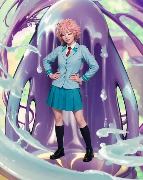 ( MINA ASHIDO_BOKU NO HERO ACEDEMIA),((realistic, photorealistic)),(highlight hair)), Light reflection, (( HD )),((upper body)), (((best quality, masterpiece))), (masterpiece) (best quality) (detail) (8k) (HDR) (wallpaper) (cinematic lighting) (sharp focua...