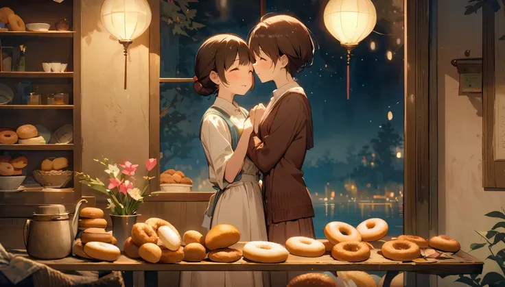 A quiet, emotional scene under the calm of night, where the importance of friendship and shared moments of happiness is highlighted. The bond between the characters is felt deeply, with the donuts representing lasting joy. It’s a touching moment where the ...