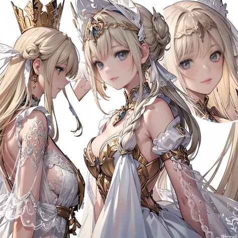 ((masterpiece, Best Quality)), Detailed face, Character design sheet, Full of details, Various poses and expressions, Very detailed, Depth, Beautiful girl，race，raceパンスト, High balance, sun，Natural Light，White and Gold，Armor Anatomically Correct, Vertical Ro...