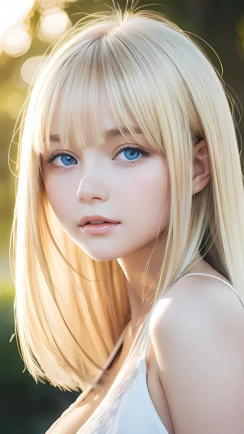 the blonde hair blowing in the strong wind obscures her cute baby face.、a beautiful, white-skinned girl in her early teens、sexy ...