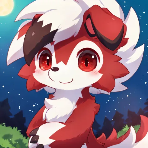 by: nakimayo，smile，，a midnight lycanroc，，(red eyes ,Frontal: 1.5)，solo
