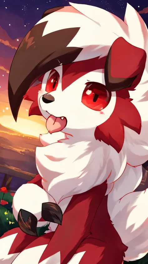 by: nakimayo，， midnight lycanroc ,Frontal，french kissing，(red eyes: 1.5)，solo
