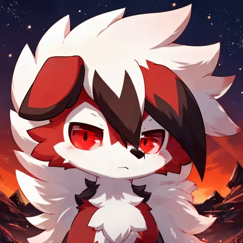 by: nakimayo，，a midnight lycanroc，，(red eyes ,Frontal: 1.5)，solo
