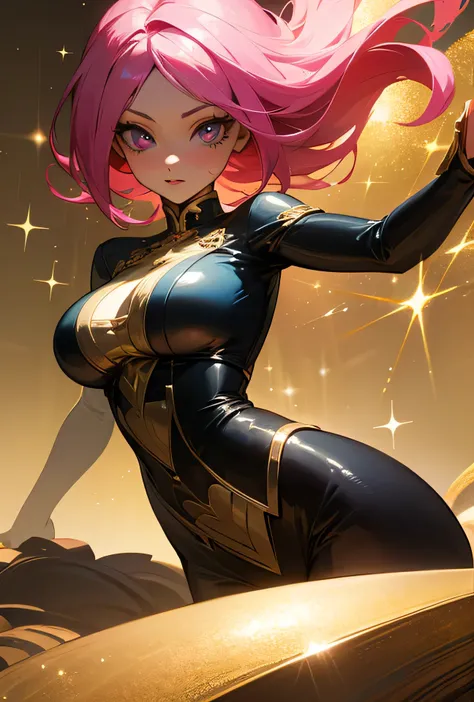 Japanese girl, (anime), manga, sexy, One Full Growth in Latex, sparkles, Pink Green Hair, posing, ((Glitter Dust)), dynamic shadows, masterpiece, bright colors, Shimmers, clear details, beautiful appearance, masterpiece, best quality, perfect anatomy, very...