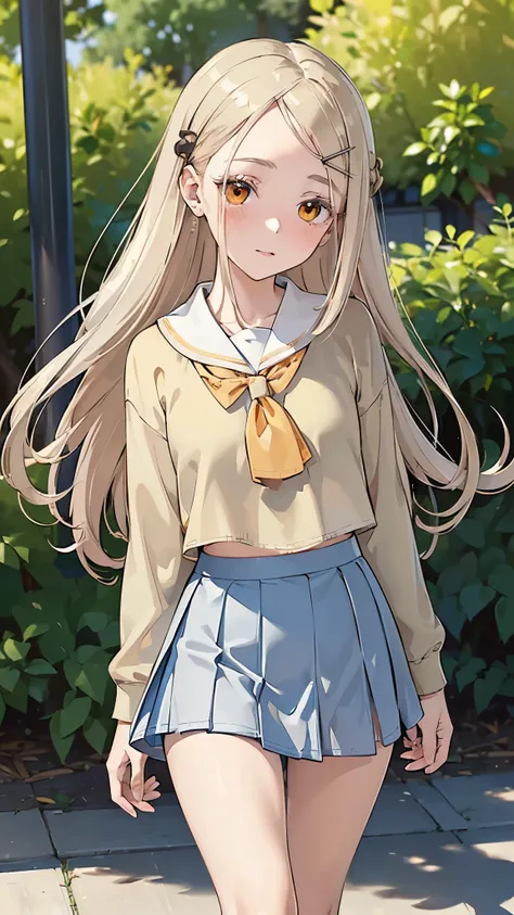 masterpiece, ultra detailed, 8k portrait, RAW photo, portrait photography, Highly detailed face, beautiful and meticulous eyes, (amber color eyes:1.5), (blush:1.5), (tilt ones head:1.5), (walking by the high school:1.5), outdoor, (high school uniform and b...