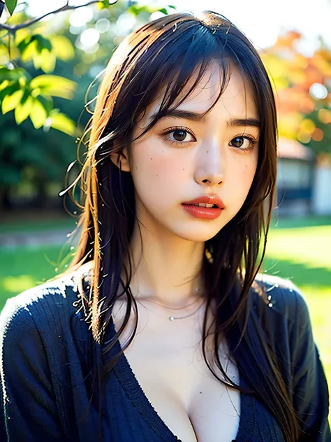 ((highest quality)), (be familiar with), beautiful girl, Realistic skin, one person, no cut, Slender, baby face, Photo like, Cosplayer, outdoor, Autumn Clothes, chiaroscuro, ((masterpiece)), 16k, textured skin, super detail