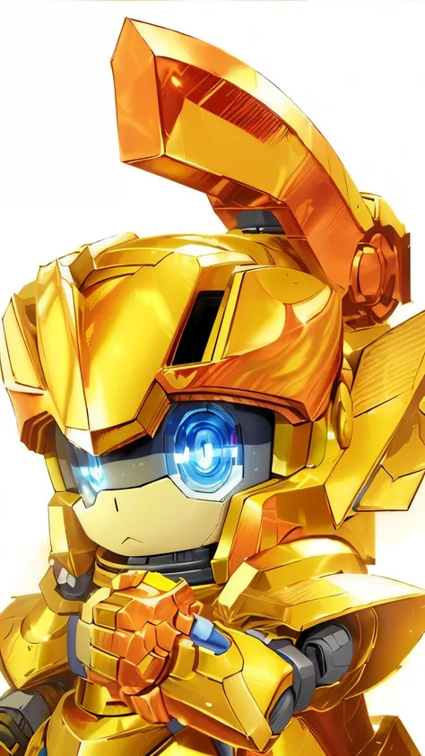 a cartoon image of a robot with a helmet and a sword, gold paladin, golden armor wearing, golden armor, paladin golden armor, megaman as pikachu, wearing golden armor, wearing golden cat armor, golden and copper shining armor, golden armour, wearing gold a...