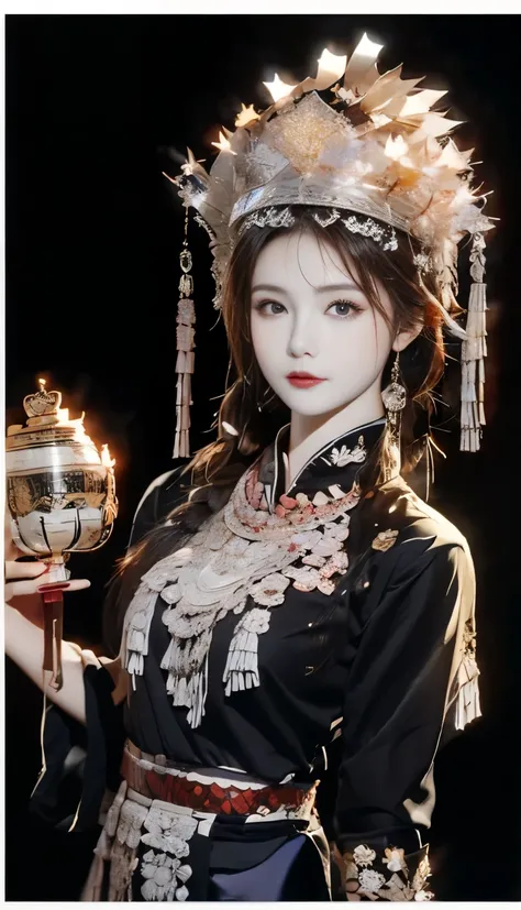 8K，Best quality，masterpiece：1.2），Ultra-high-definition details，Natural Light（（No lighting），Best quality，Ultra-high resolution，Stunning visuals，（1 girl：1.1），（Miao clothing、Headdress），Real human skin，((Random face angles)),（Perfect body 1.3）Super delicate fa...