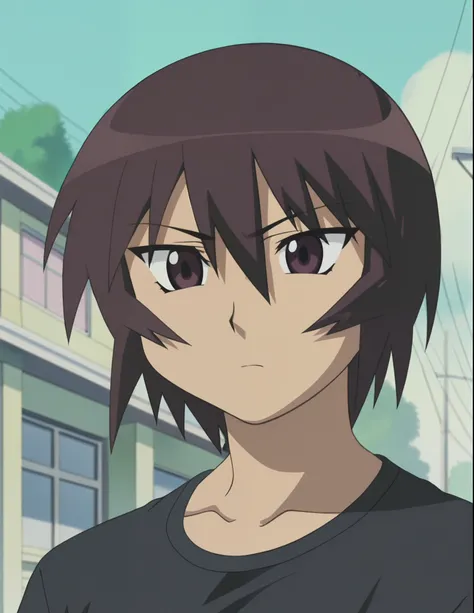 rating_all, anime screencap, flat colors, flat shadows, kagura, black shirt