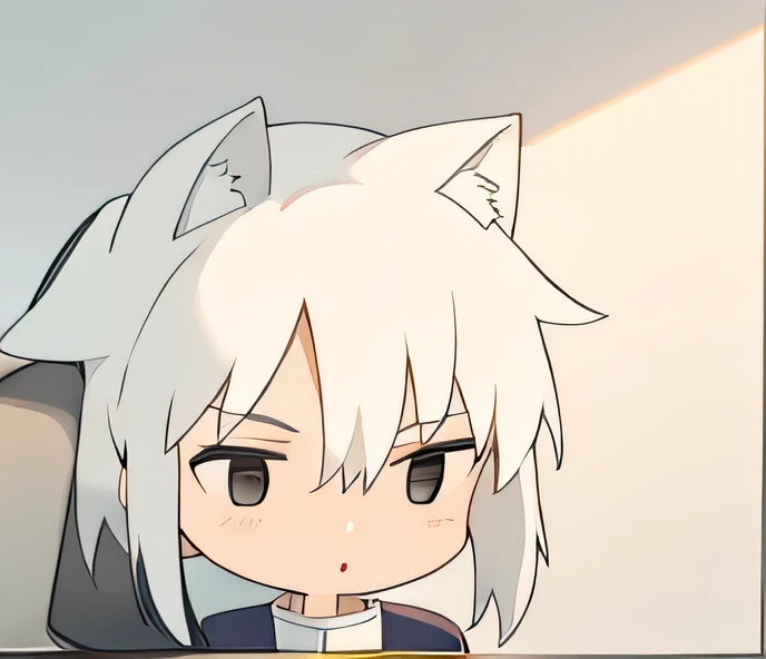 A  boy with white hair and cat ears 