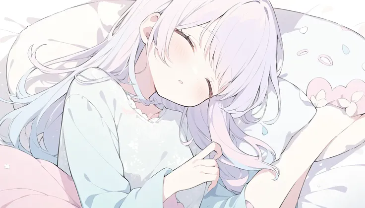 Sleepy girl,Pastel colors,A light touch,Light color,Illust