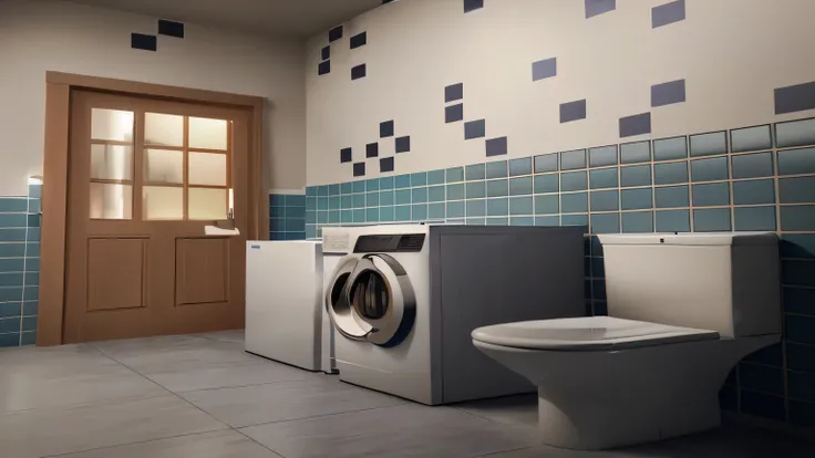 there is a toilet and a washer in a bathroom, rendered in unreal engine 6, rendered in unreal engine 3d, made in unreal engine 4, made in unreal engine, rendered in unreal engine 3, rendered in unreal engine 5, rendered in unreal engine, realistic unreal e...