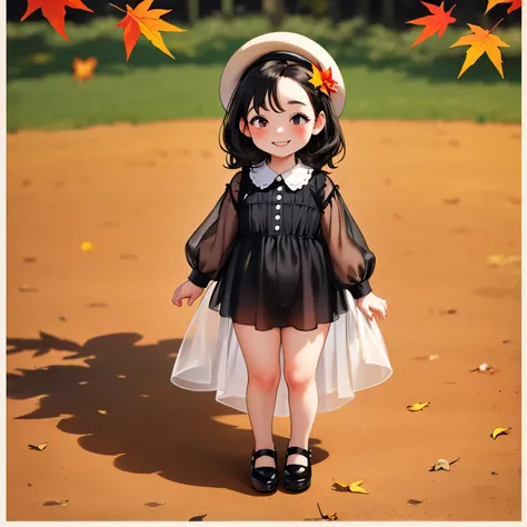 (masterpiece), (best quality)， one ，small dolls outdoors，full body portrait，very ，very short stature，thin thighs，black hair，teet...