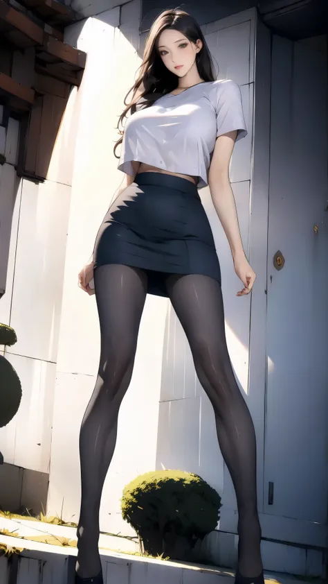 sexy all over，gray skirt，tights，standing on the ground，huge，long law，stand up straight，no background，，extra long legs，display，mo...