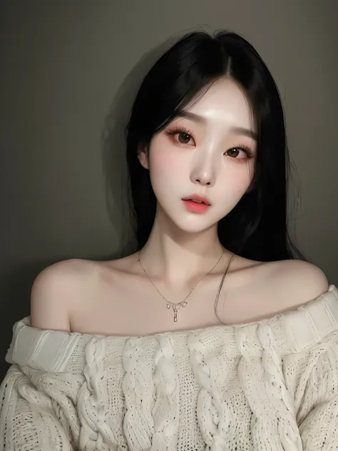 arafed woman with long black hair wearing a white sweater, ulzzang, gorgeous young korean woman, beautiful south korean woman, korean girl, beautiful young korean woman, young adorable korean face, pale round face, heonhwa choe, kim doyoung, pale porcelain...