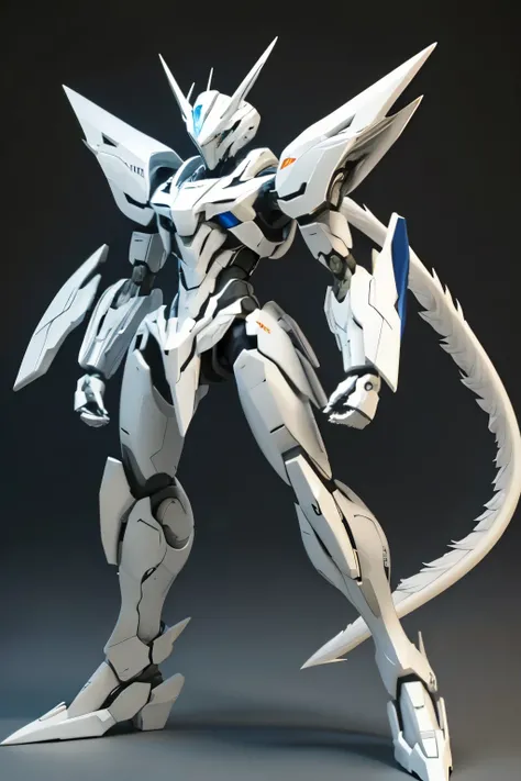 A robotic male, with a slender form, he is white and sleek, with a long knifed tail, and clawed hands.