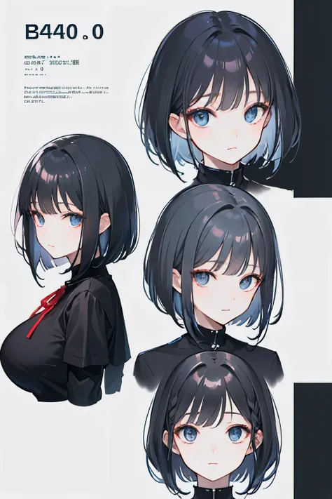 First Person View, Aperture value F4.0, Anatomically correct, Best Quality, detail, Textured skin, Illustration, 
Black Hair、Iris、Side bob cut hair、Big Breasts、Black clothes、high school student