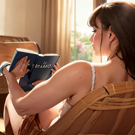 masterpiece, realistic, (1girl),(reading, sexy book:1.5),(from behind:1.3)