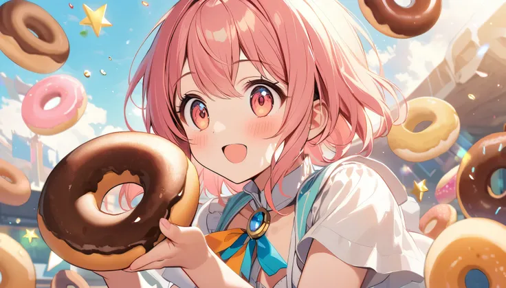 The scene expresses the idea of small joys like donuts connecting to the future, filling each day with enjoyment. A hopeful, bright melody plays, symbolizing the discovery of new worlds and the joy of looking forward to the future through the happiness tha...