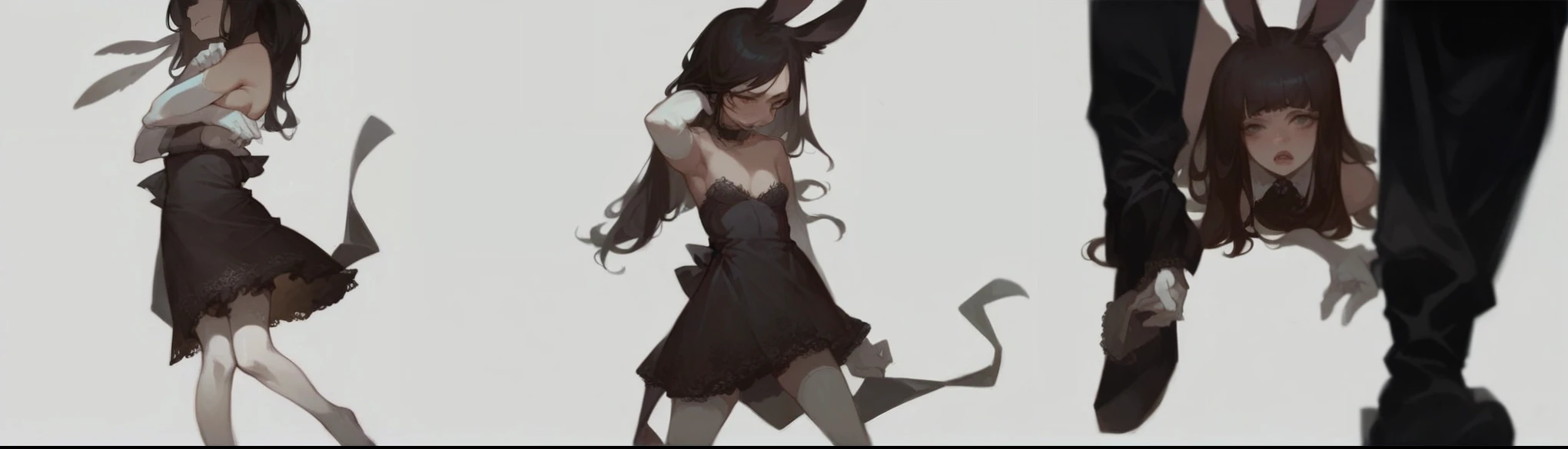 Bunny Girl，White long gloves，Lace dress，sucker Punch，Frightened expressions