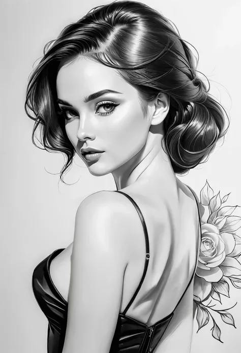 Drawing a woman's face in monochrome with shadows from the side