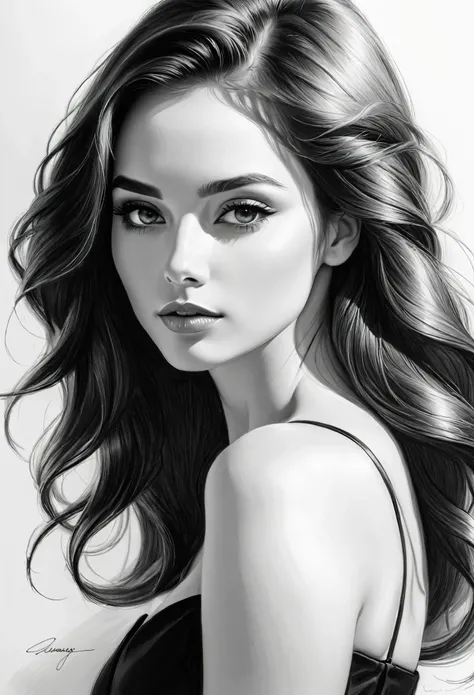 Drawing a woman's face in monochrome with shadows from the side