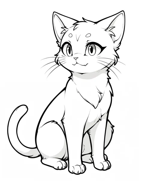 lineart, monochrome, white background, domestic cat, feral (best quality:0.5)