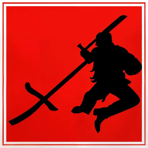 silhouette of a warrior swinging a sword, swinging sword, warrior, silhouette, red color