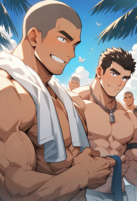 anime characters: muscular man, masculinity, male focus, strip dancer in his 30s, club, muscular man, thick eyebrows, stubble, m...