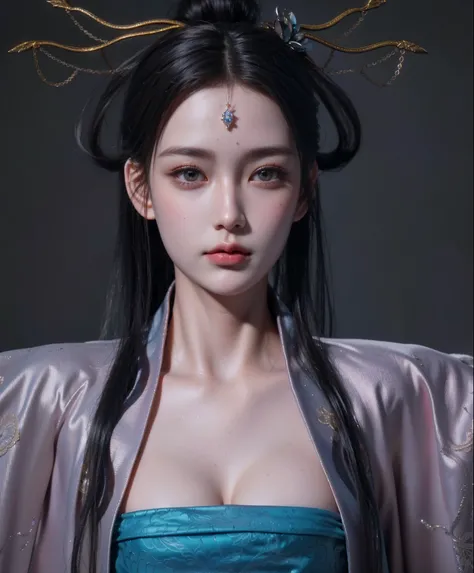 Game Art，Best image quality，Maximum resolution，8K，(A half-length photo)，(portrait)，(Head close-up)，(Rule of Thirds)，Unreal Engine 5 rendering works，20-year-old girl，((Queen))，The eyes are very detailed，(Large Breasts)，Elegant and noble，Movie Light，Ray Trac...