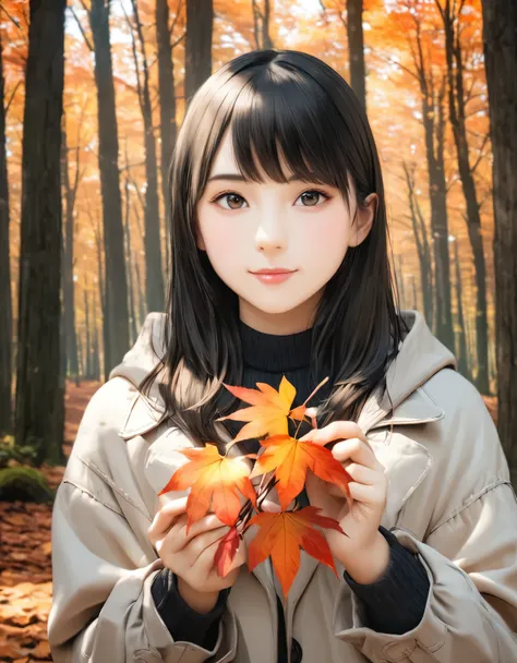 (best quality, 8k, high resolution:1.2), 1girl, beech forest, autumn