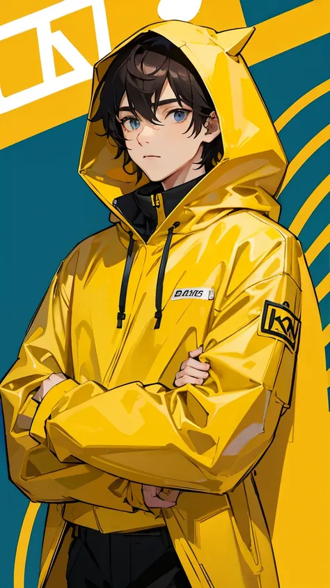 Adult male。human。Wearing a yellow hood。I can&#39;t see your face。Wearing a yellow robe。Mysterious atmosphere。The background is just black。