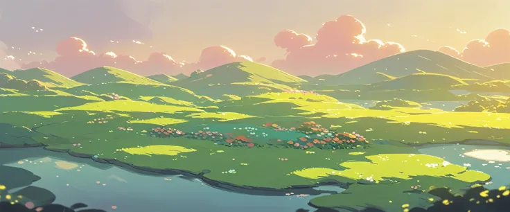 lofi spring landscapes studio ghibli inspired, no people lofi ,cute