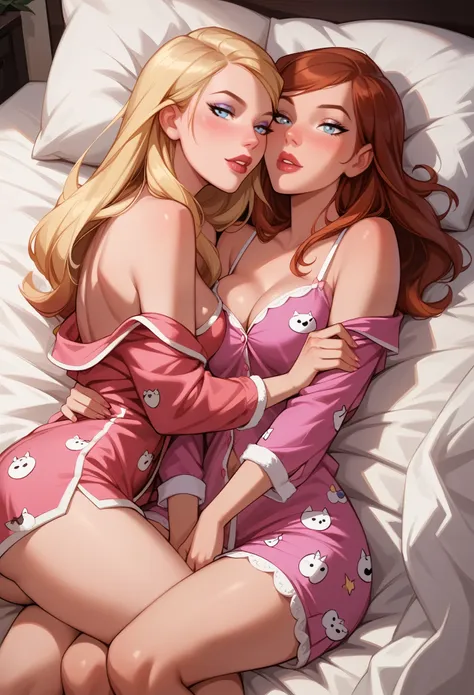 score_9, score_8_up, score_7_up, dcaustyle, 2girls, duo, couple, yuri, (kara zor-el, blonde:1.3) and (barbara gordon, reddish br...