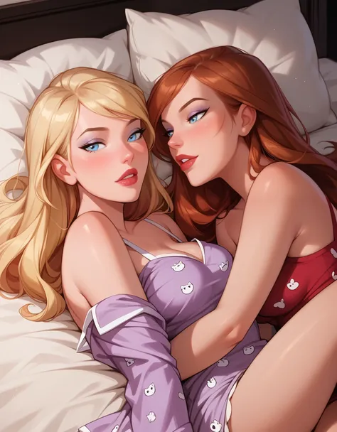 score_9, score_8_up, score_7_up, dcaustyle, 2girls, duo, couple, yuri, (kara zor-el, blonde:1.3) and (barbara gordon, reddish br...